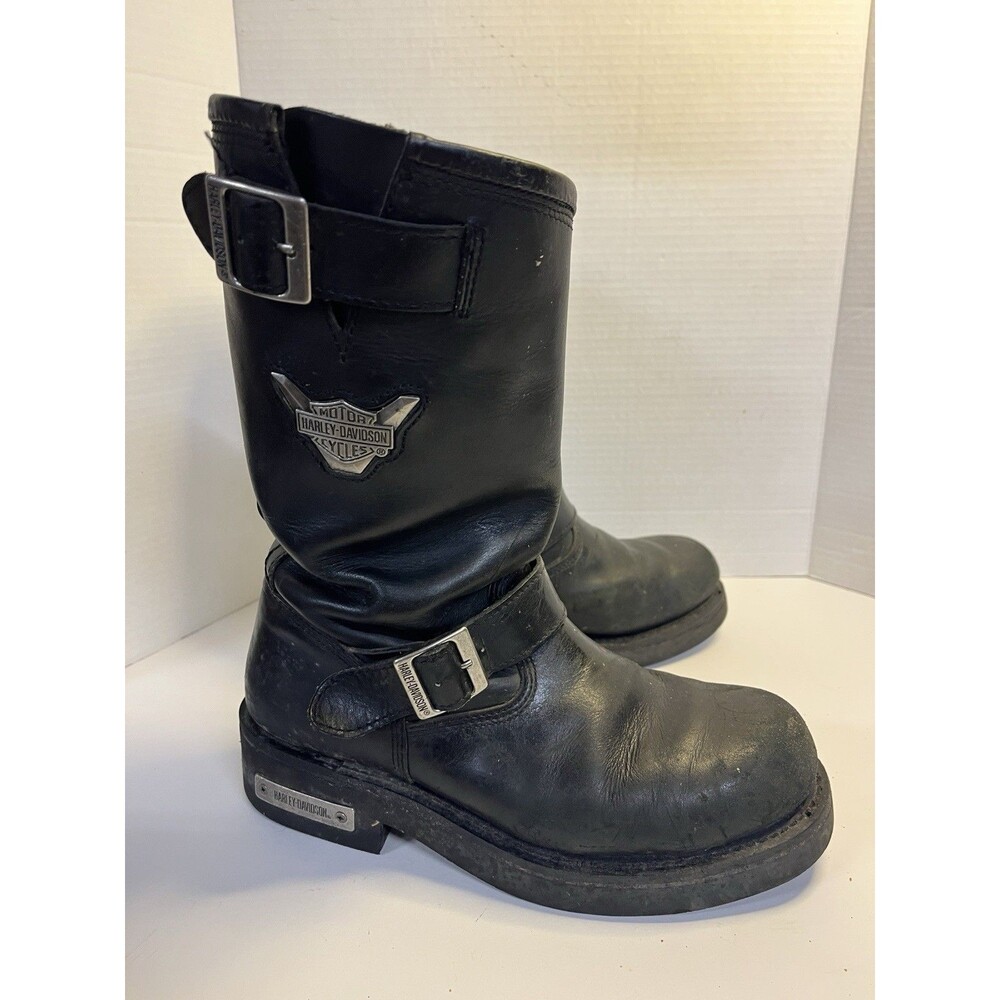 HARLEY DAVIDSON Mega Conductor Engineer Motorcycle Men’s 9.5 W Boots Silver Logo
